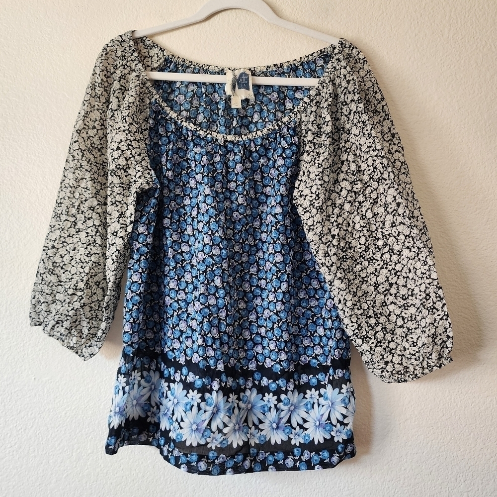 Anthropologie Edme & Esyllte Off Shoulder Floral Cotton Silk Blouse Top 6